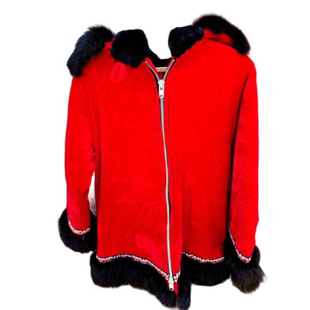HP Vintage Velvet, Real Faux Fur‎ Emboirdered Trim, Quilted Lined Hooded Coat